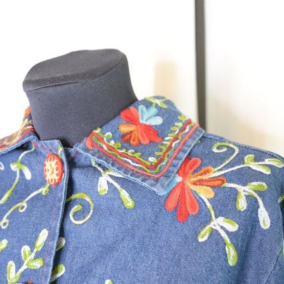 Vintage Embroidered Denim Chore Jacket Sz S - Picture 7 of 9